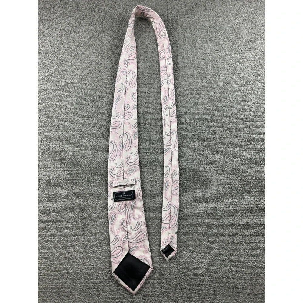 Vintage‎ Bruno Piattelli Roma Men Necktie Pink Gray 100% Silk Hand Made Office